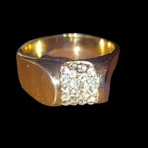 Mens Vintage Gold Tone Ring Band Clustered Clear Stones Size 12 Bold